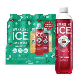 imageSparkling Ice Winter Variety Pack Flavored Sparkling Water Zero Sugar with Vitamins and Antioxidants 17 fl oz 12 count Cranberry Frost Winter Punch Apple Cider and Ginger Lime